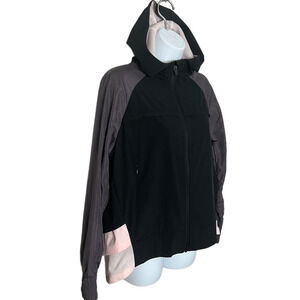 Fabletics Womens Black Pale Pink Vented Hooded High Low Zip Up Jacket XS